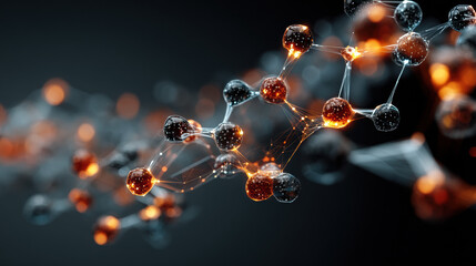 Detailed scientific visualization of molecular structure with atoms and bonds, showcasing chemical research, innovation, and educational models for advanced science applications