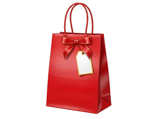Beautiful red gift bag with ribbon and tag