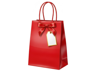 Beautiful red gift bag with ribbon and tag