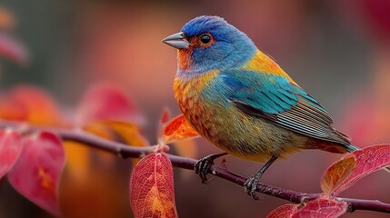 Beautiful Close-Up Profile of a Painted Bunting on a Branch