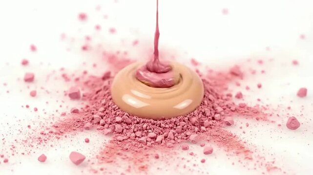 a finger dropping pink powder in a dynamic explosion of color . use as multipurpose tittle intro, background. product mockup. motion graphics background