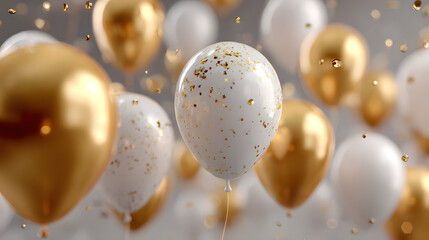 gold white transparent balloon confetti background for graduation birthday happy new year opening sale, high quality image
