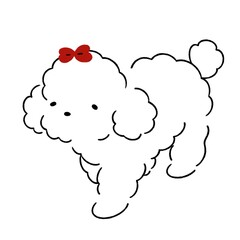 Adorable, hand-drawn puppy illustration with a red bow and doodles. Perfect for cards, decor, or cute merchandise.	
