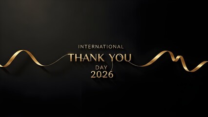 Golden thank you message on black background with abstract design