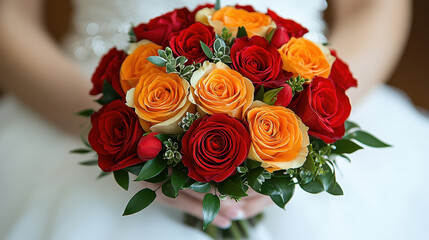Vibrant Mixed Flower Bouquet with Roses in Red, Orange, and Yellow