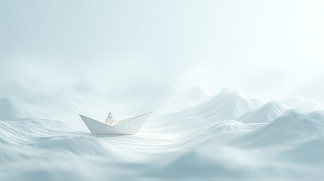 Paper Boat at Sunrise with Reflection in Pastel Minimal Landscape