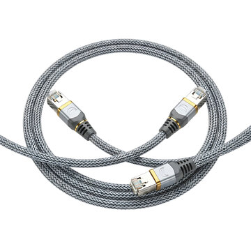 Coiled grey network ethernet cable with rj45 connectors, isolated on transparent background