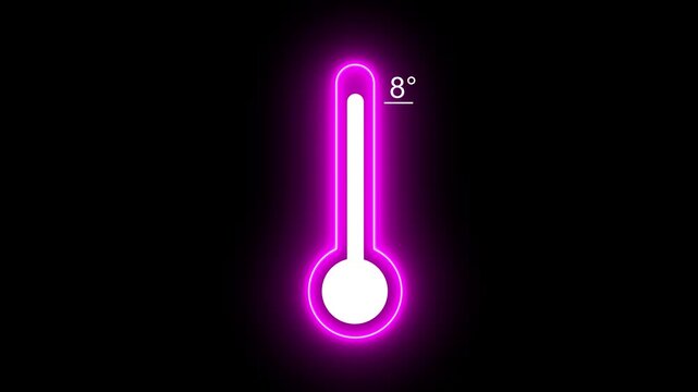 Glowing neon weather temperature 08 degree increase or decline animation isolated on black background
