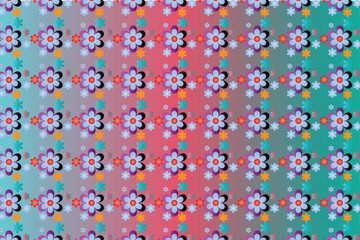 Colorful Retro Floral Pattern with Vibrant Gradient Background, Repeating Stylized Flower Illustration for Textile and Digital Design