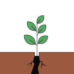 Plant Growing Through Cracked Soil Concept Flat Illustration