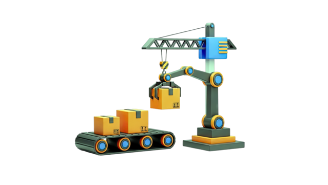 Robotic Arm and Conveyor Belt with Boxes - Powered by Adobe