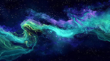 Glowing cosmic swirl in dark space, abstract nebula energy background
