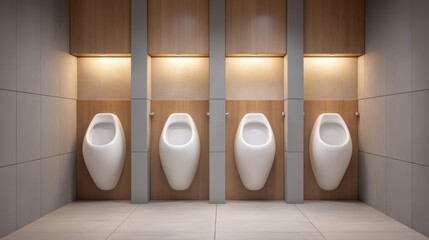 Modern Male Public Restroom with Ceramic Urinals and Soft Ambient Lighting for Contemporary Designs
