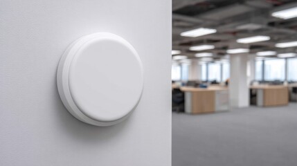 Modern White Speaker Mounted on Wall in Contemporary Office Space Showcasing Efficient Audio Solution for Dynamic Work Environment
