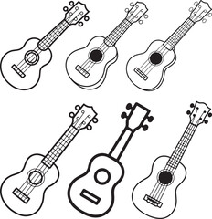 Fototapeta premium Set of Ukulele Line Art Vector Illustration for Coloring Book Page