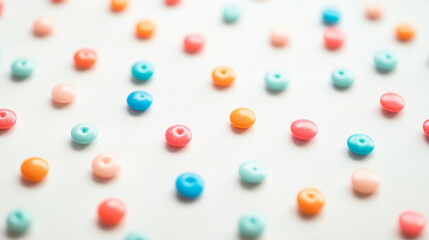 Colorful sprinkle dot pattern on white background, playful minimal design
