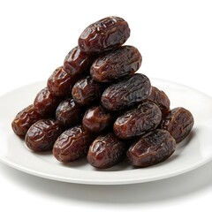 Pyramid Stack of Premium Dark Dried Dates on White Plate - 3D Illustration