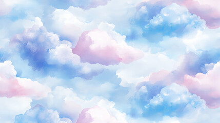 Soft pastel cloud pattern background in blue and pink watercolor style
