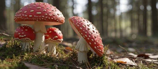 agaric mushrooms growing in the forest naturally in the wild