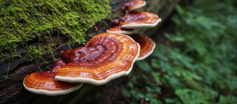 reishi mushrooms growing in the forest naturally in the wild