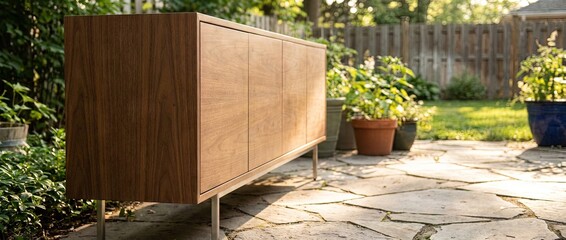Credenza sitting on back porch during move