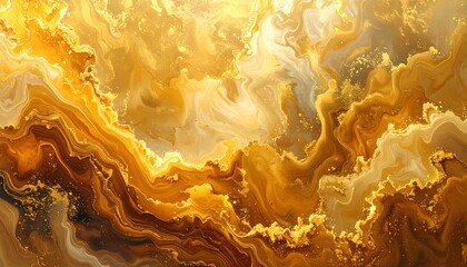 Abstract Golden Background with Ethereal Liquid Clouds and Gilded Ripples