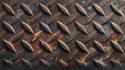 Textured Rusty Diamond Plate Metal Background grunge