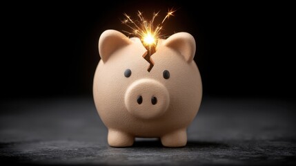 Creative Piggy Bank with Glowing Sparkler Emitting Light, Representing Financial Growth and Imagination in a Unique Metaphor for Savings
