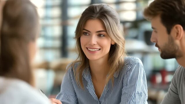 Colleagues exchange feedback in a one-on-one meeting, attentive eye contact, notebooks open, warm daylight through blinds, respectful workplace culture, realistic editorial look, copy space, no logos