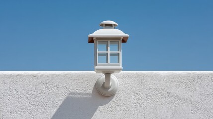 Elegant White Wall-Mounted Outdoor Light Fixture with Textured Finish Against Clear Blue Sky