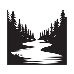 Obraz premium River forest vector silhouette line art logo design concept illustration