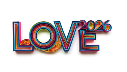 Vibrant colorful LOVE 2026 typography on white background