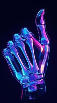 Neon X-ray skeleton hand showing rude gesture. Rebellion and attitude concept.