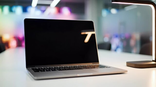 Modern workspace with laptop and desk lamp a stylish home office setup for remote work freelancing online learning or creative projects at night