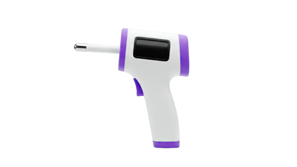 Digital infrared thermometer with purple accents and black display
