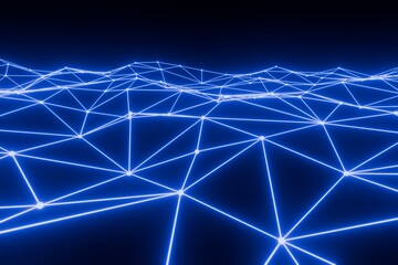 Dynamic blue network connections glowing in dark space