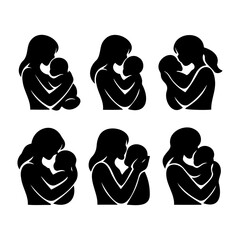 Six minimalist silhouettes of a mother and child representing the deep emotional bond and love.