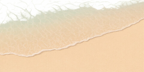 Torn paper on a sandy beach with sea water and gentle waves in summer sunlight