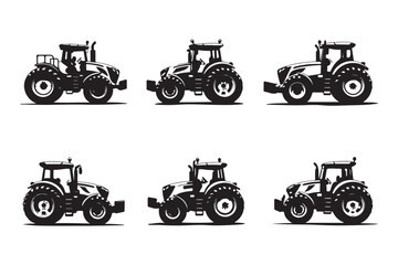 Farm Tractor Silhouette Set Collection,
Agricultural Tractor Icons Black Vector Illustration,
Tractor Vehicle Silhouette Pattern Design