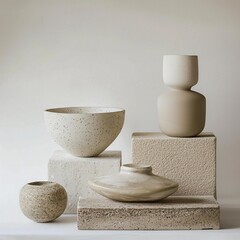Elegant Minimalist Ceramic Vases and Sculptural Forms on Display