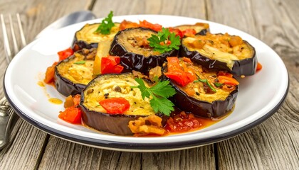 Delicious Eggplant Caponata - A Mediterranean Delight on a White Plate.