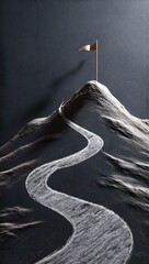 Hand drawing a curved path on a mountain top, showing a person's determination to achieve success and reach their goals