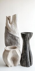 Unique Wooden Vases Displaying Abstract Design in Natural Colors