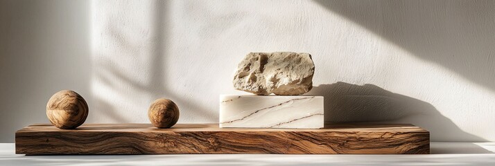 Minimalist Display of Natural Materials with Light and Shadow Effects