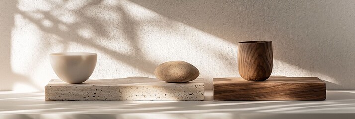 Minimalist Display of Natural Objects in Soft Light Shadows