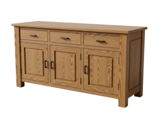 Rustic wooden sideboard with drawers and cabinets