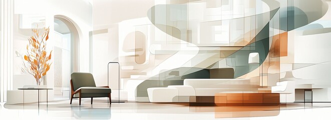 Modern Abstract Living Room with Minimalist Design Elements