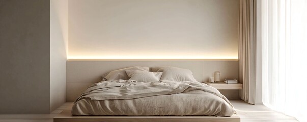 Minimalist Bedroom with Soft Lighting and Cozy Bedding Decor