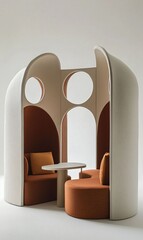 Modern Cozy Nook with Curved Design and Earthy Tones for Relaxation