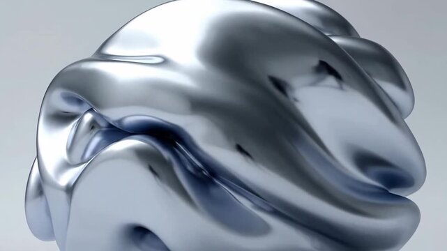 Abstract chrome object with smooth, fluid-like curves reflecting light on a gradient background.